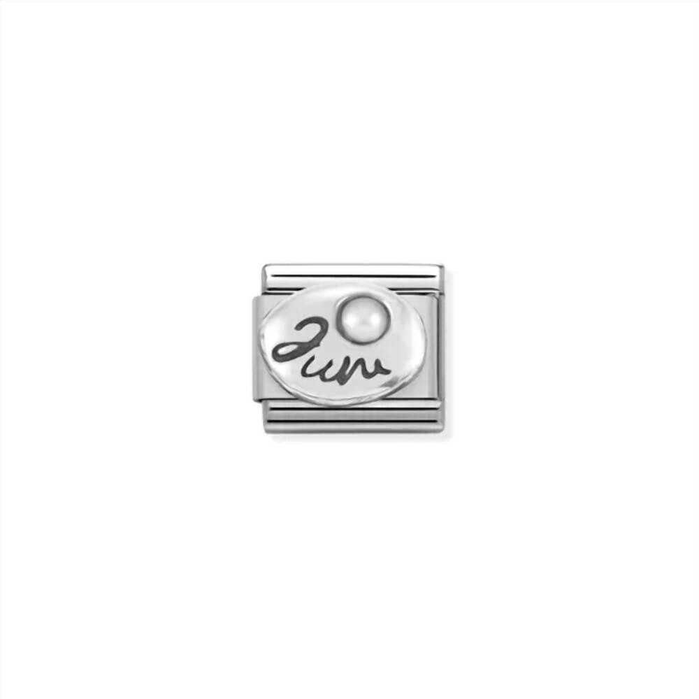 NEW NOMINATION unisex birth stones links bracelet in june white pearl silver